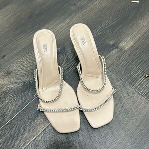 Zara nude heeled sandals with diamond size 38